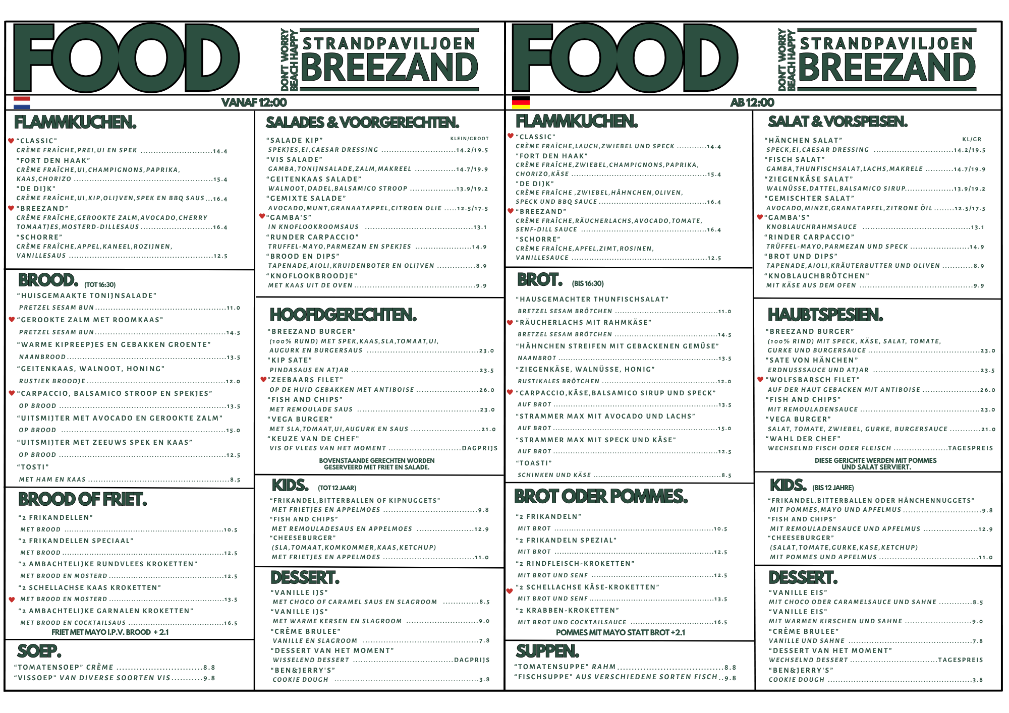 Menu kaart a 3 dubbel