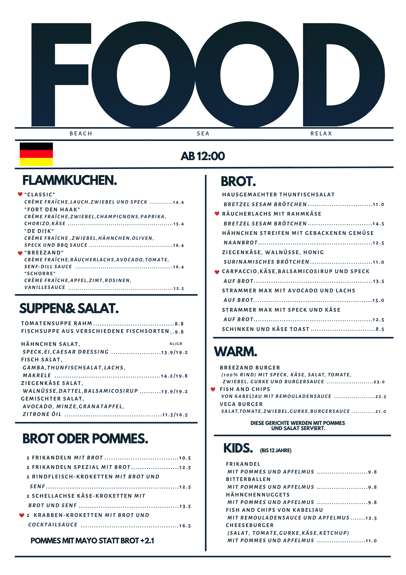 de klein menu 7-3-26